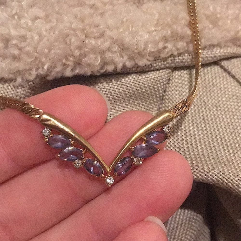VTG Purple Amethyst & diamond gold necklace